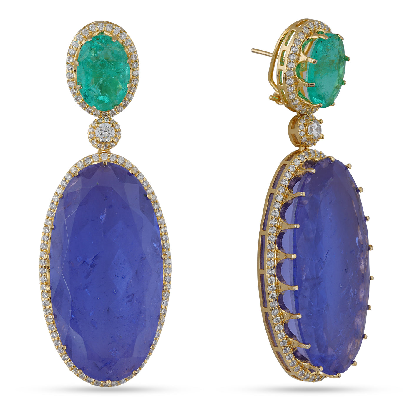 Aqua and Purple Stone Gold Earrings