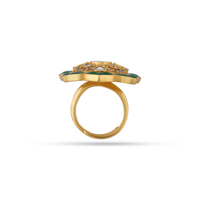 Green Stone Kundan Centred Ring