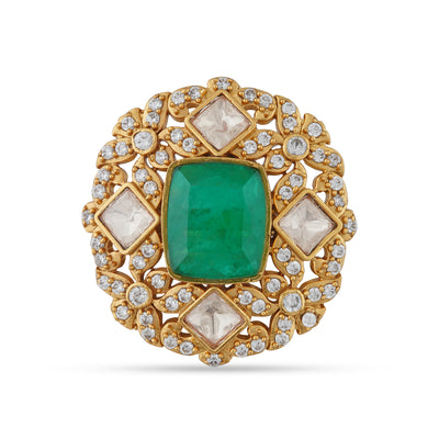 Emerald Green Kundan Ring