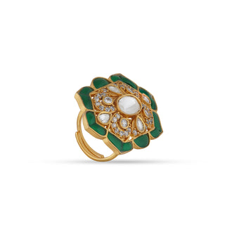 Green Stone Kundan Centred Ring