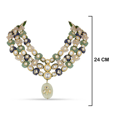 Multi-coloured Green Pendant Kundan Necklace with Measurements in cm