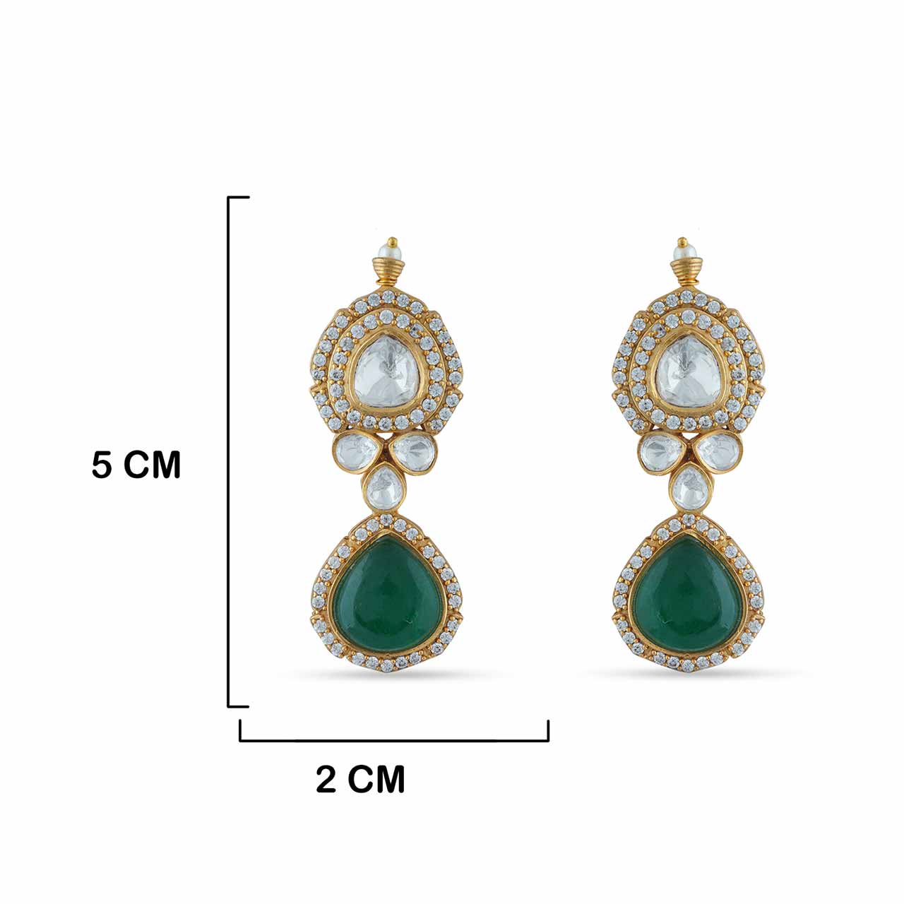 Kundan and Green Stone Earrings with Measurements