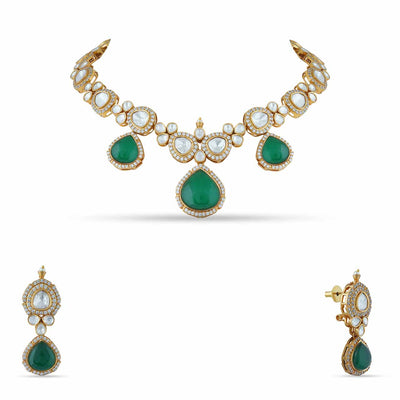 Kundan and Green Stone Necklace Set