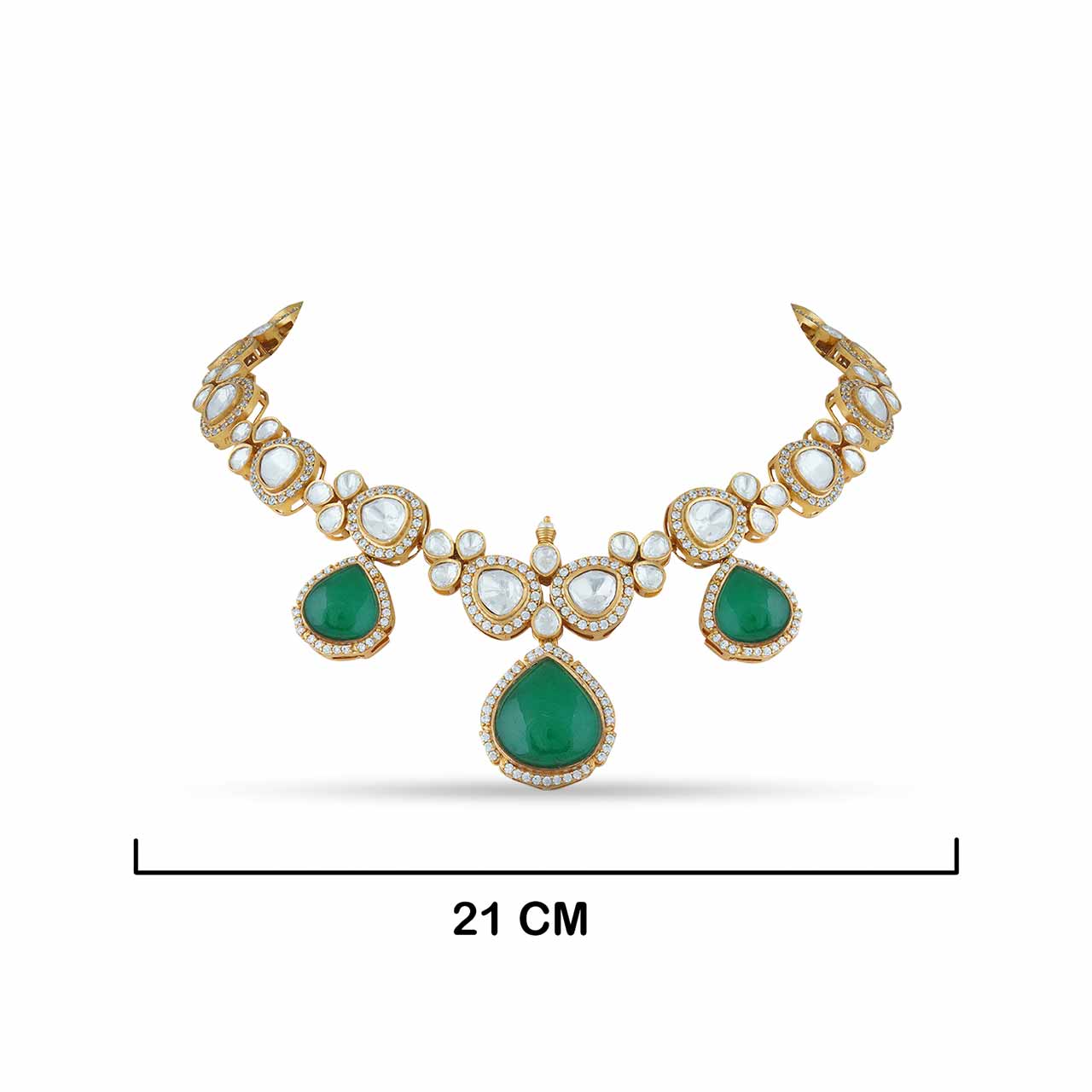 Kundan and Green Stone Necklace with Measurements