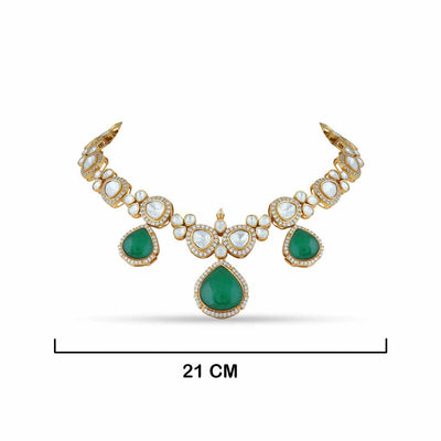 Kundan and Green Stone Necklace with Measurements