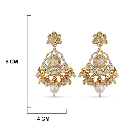 White Pearl Kundan Earrings with Measurements in cm