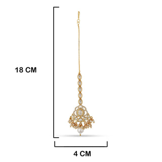 White Pearl Kundan Maang Tikka with Measurements in cm