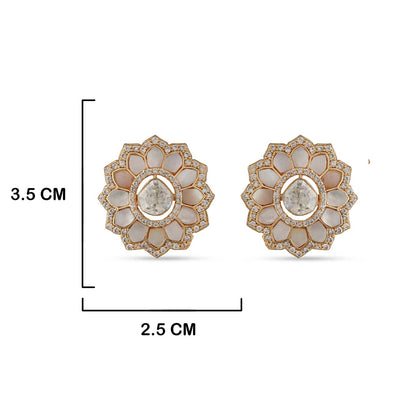 Polki Centred Flower Kundan Earrings with Measurements in cm