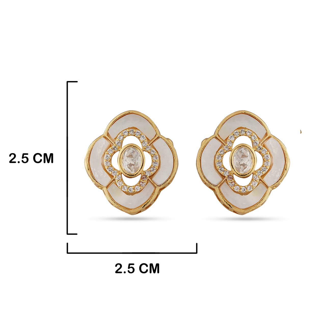 Floral Shaped Kundan Earrings with Measurements in cm