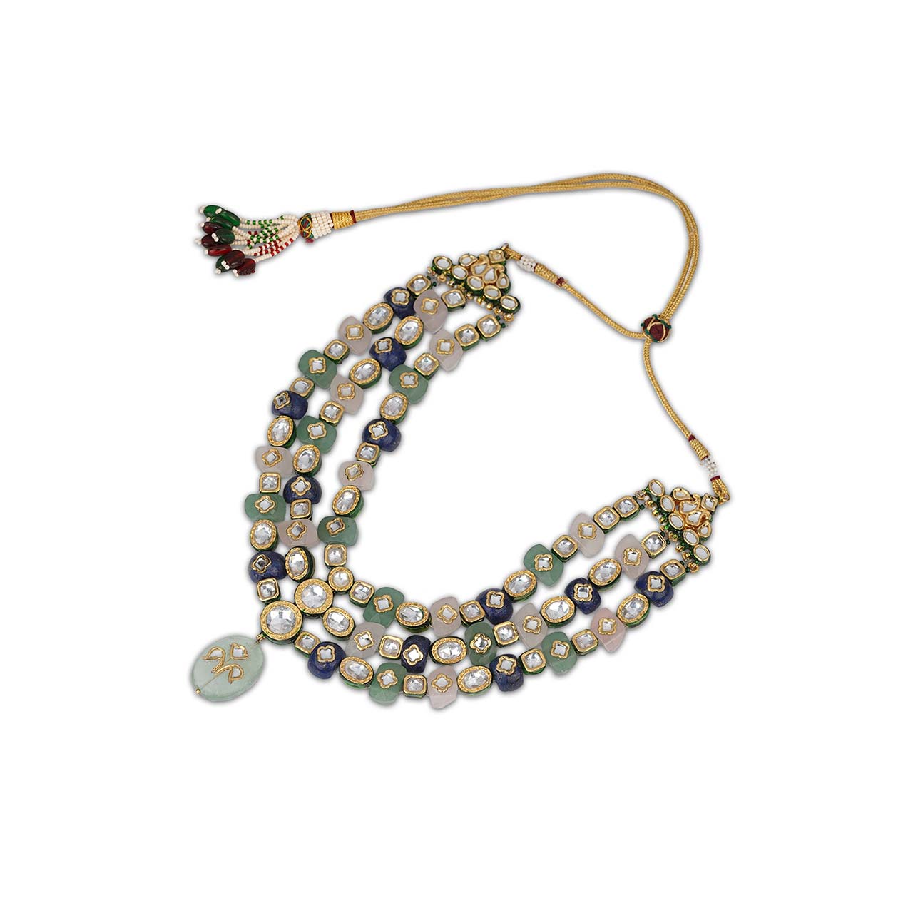 Multi-coloured Green Pendant Kundan Necklace