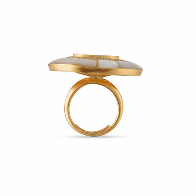 Gold and Silver Leaf Shaped Polki Ring 