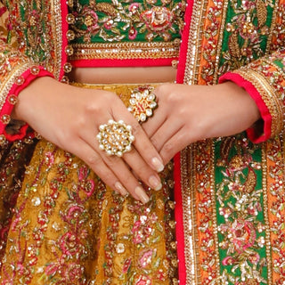 Eylin - Pearl Flower Meenakari Kundan Ring