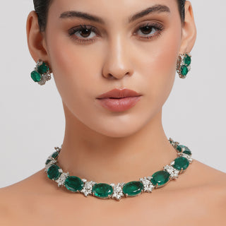 Fleur - Green Doublet & CZ Necklace Set