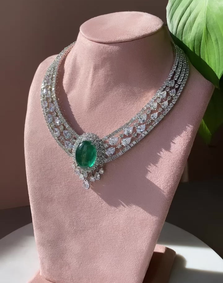 Green Centred CZ Necklace Set
