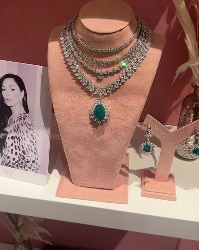 Ashalina - Layered CZ Green Stone Necklace Set