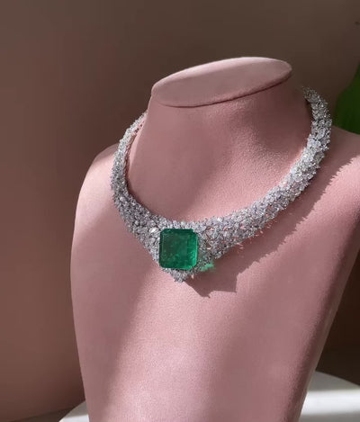 Ammarah - Green Stone Centred CZ Necklace Set