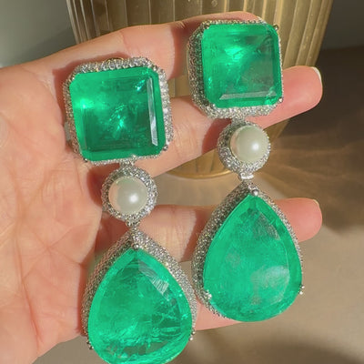Husniya - Green Doublet dangler earrings