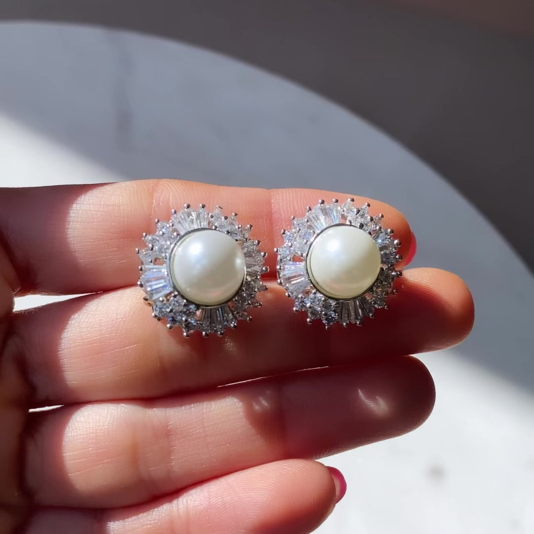 Anwara - Cubic Zirconia Pearl Stud Earrings