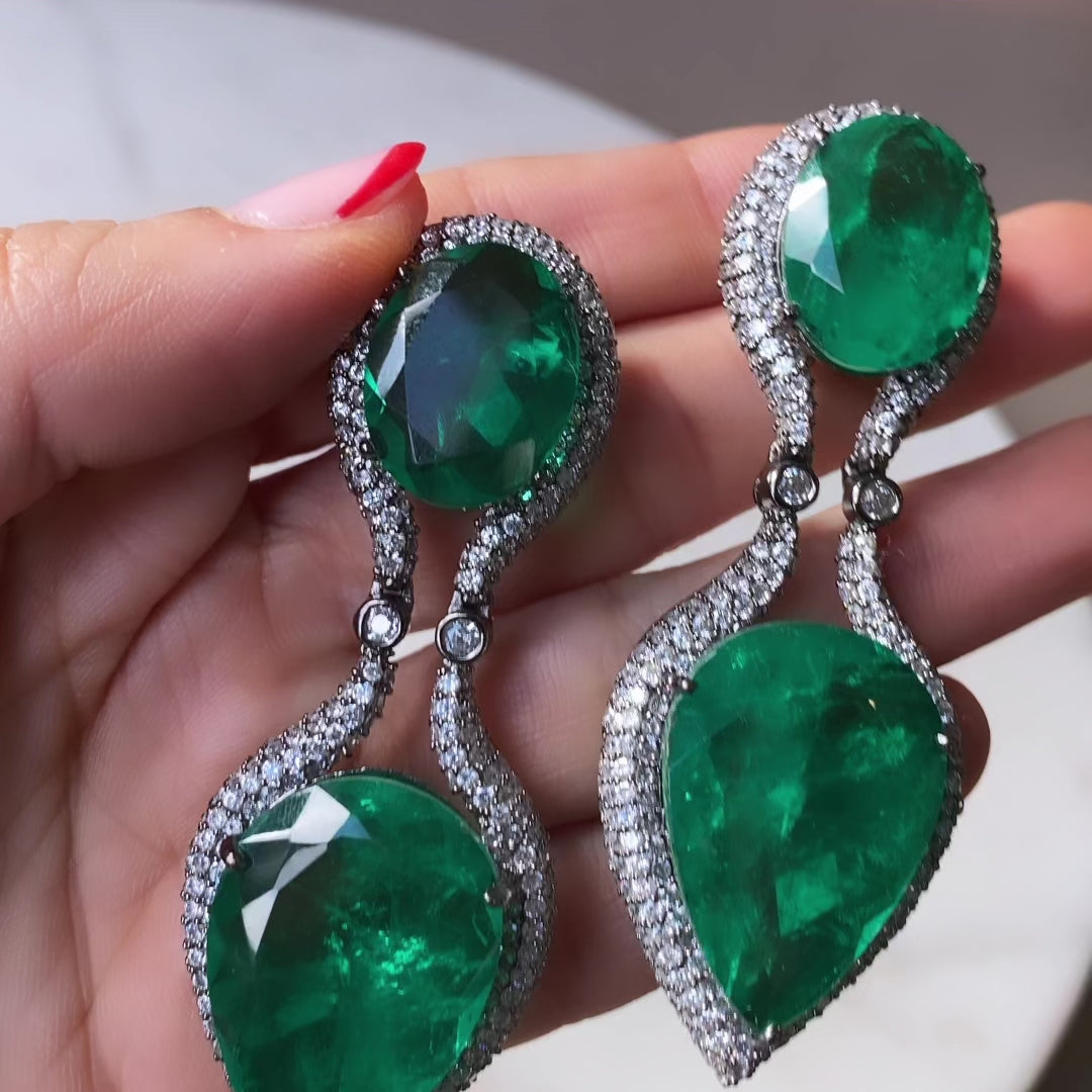 Aneeqa - Green Doublet Dangler Earrings
