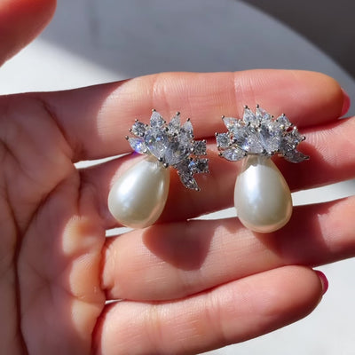 Anya - Pearl and CZ stud earrings