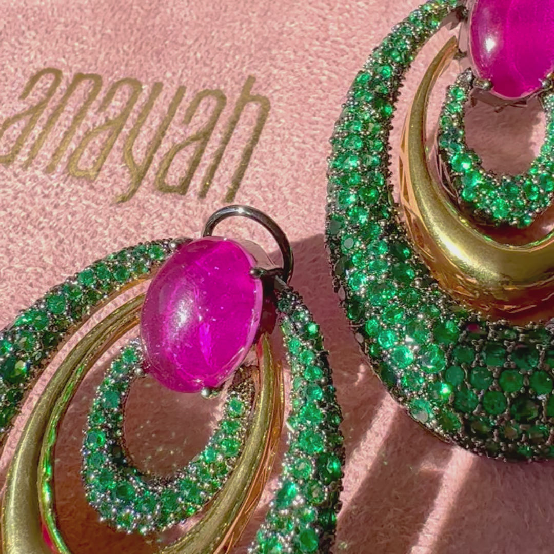 Hooriya - Pink and Green Stone Earrings