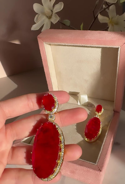 Badra - Red Doublet stone Earrings