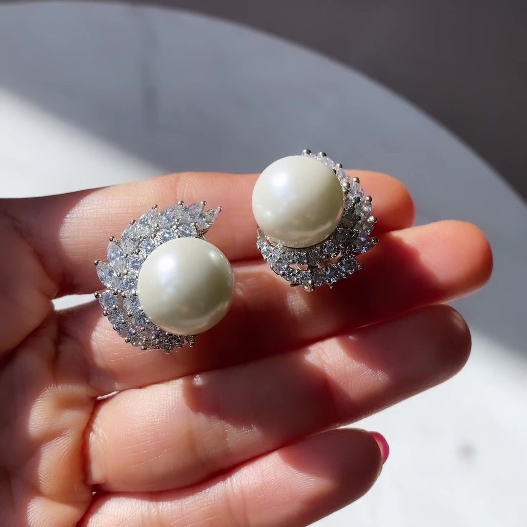 Anbar - Pearl & CZ Earrings