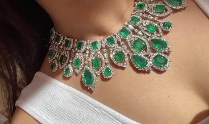 Afra - Cubic Zirconia Emerald Green Necklace Set