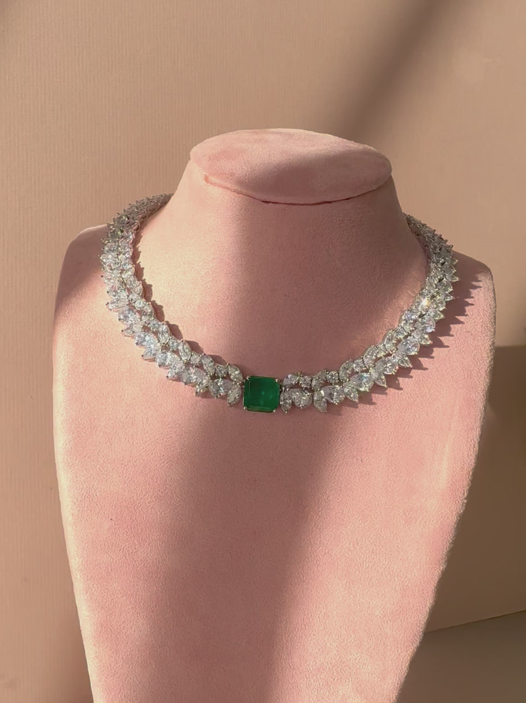 Daniya - Emerald Green doublet stone & Cubic Zirconia necklace Set