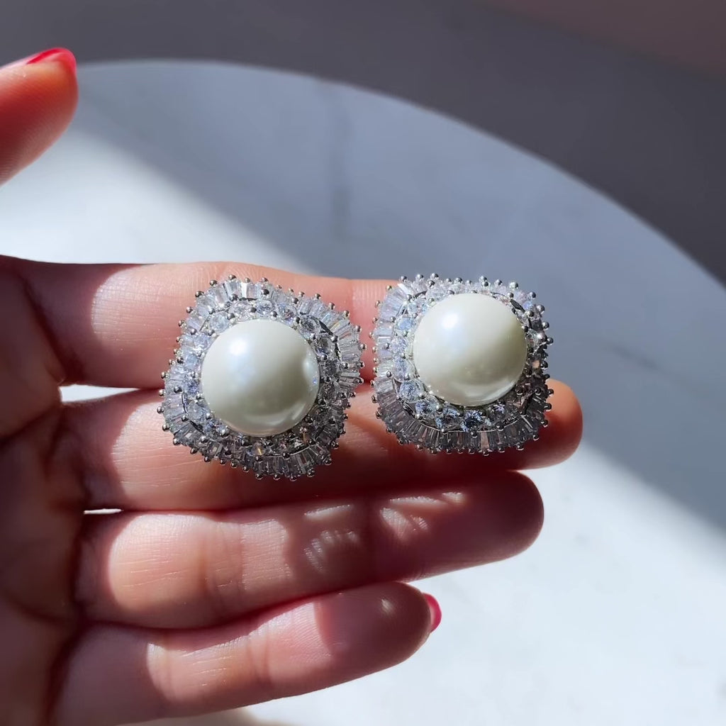  Pearl Centred CZ Earrings