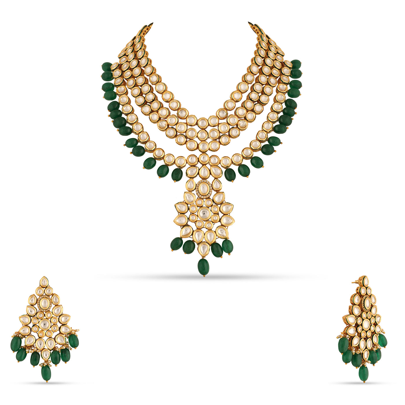 Green Bead Drop Kundan Necklace Set