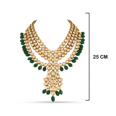 Green Bead Drop Kundan Necklace with measurements in cm. 25cm.