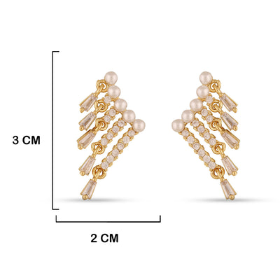 Pearl and Cubic Zirconia Earrings with measurements in cm. 3cm by 2cm.