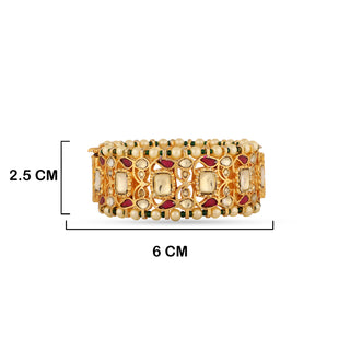 Pearl and Ruby Kundan Bangle with measurements in cm. 2.5cm by 6cm.