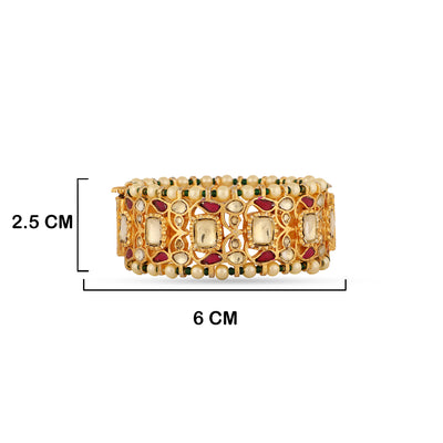 Pearl and Ruby Kundan Bangle with measurements in cm. 2.5cm by 6cm.