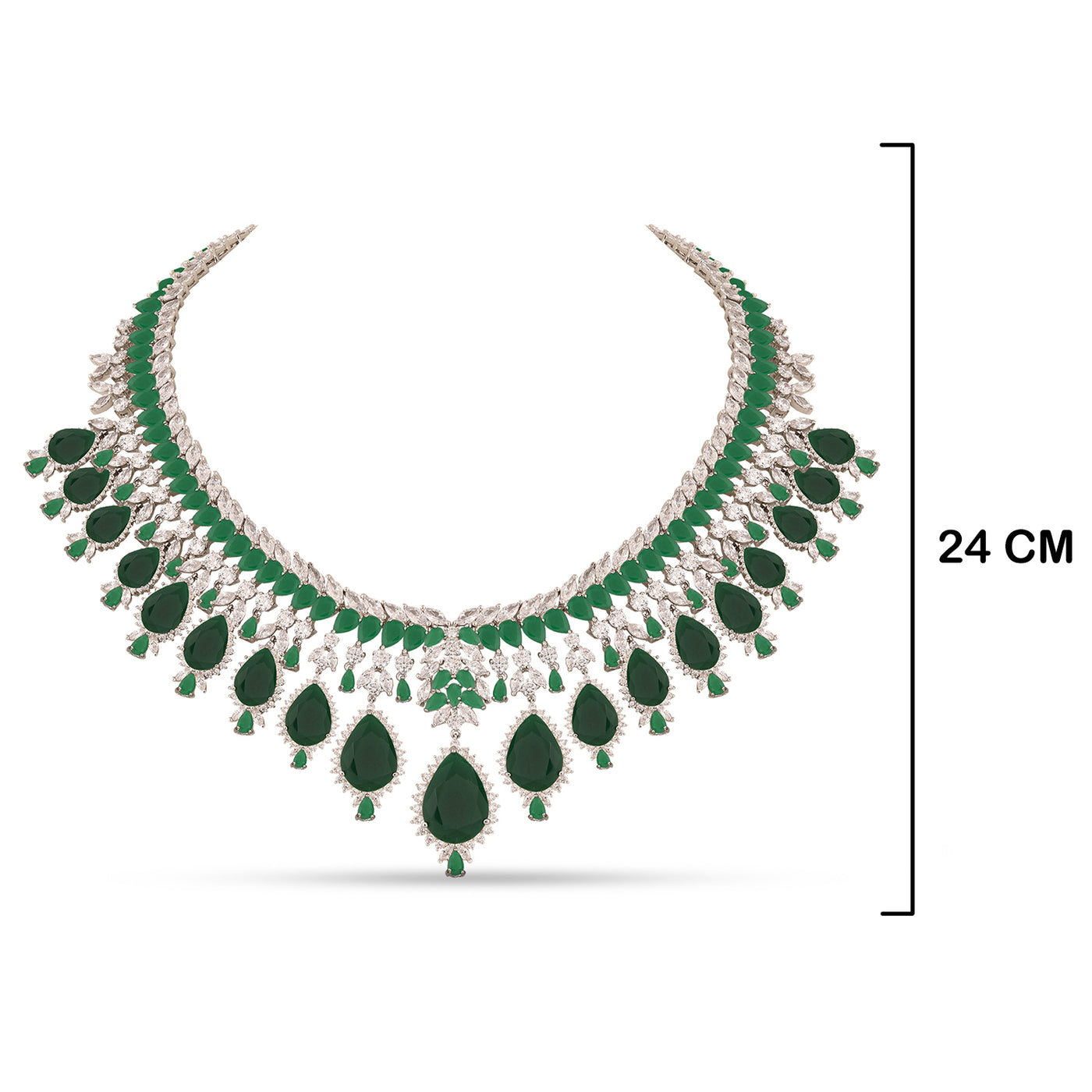 Multi Green CZ Necklace with measurements in cm. 24cm.