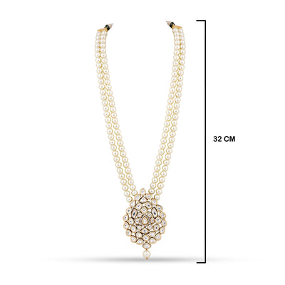 Pearled Polki Long Necklace with measurements in cm. 32cm.