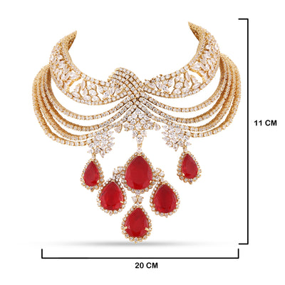 CZ and Red Stoned Kundan Choker with measurements in cm. 11cm by 20cm.