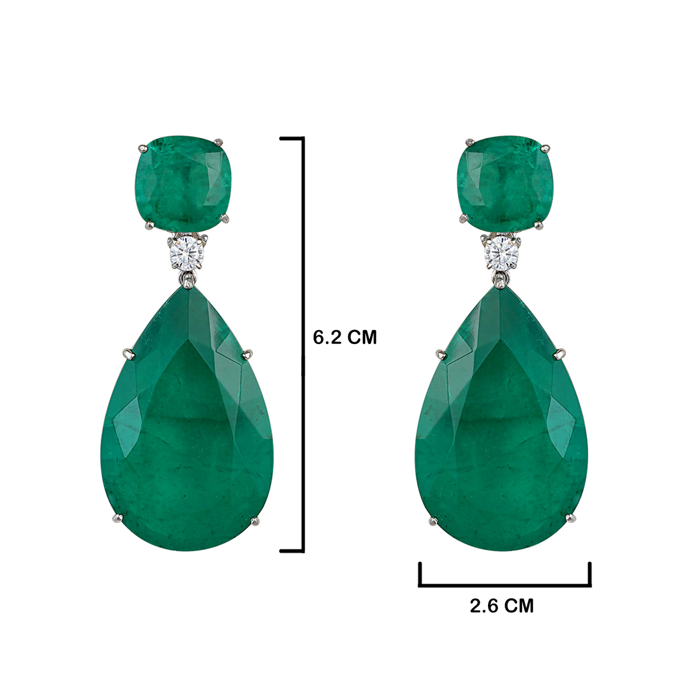 Cubic Zirconia Emerald Drop Earrings with Measurements in cm