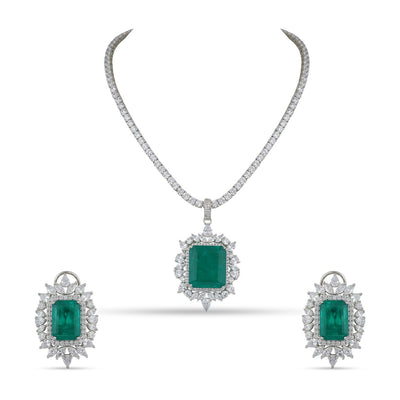 Green Stone Centred CZ Necklace Set