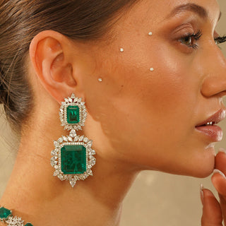 Louise - Green Emerald Doublet & CZ Earrings