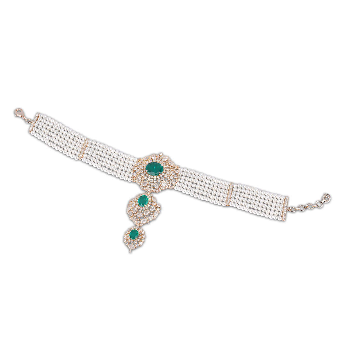 Gold Plated Green and Pearl Choker Full View