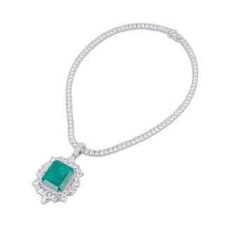 Green Stone Centred CZ Necklace Set