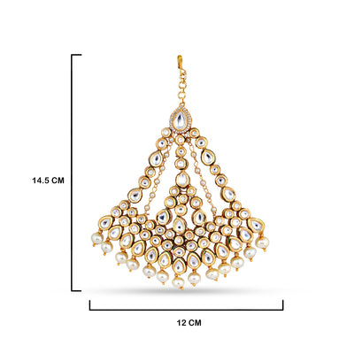 Polki Studded Pearl Passa with measurements in cm. 14.5cm by 12cm.