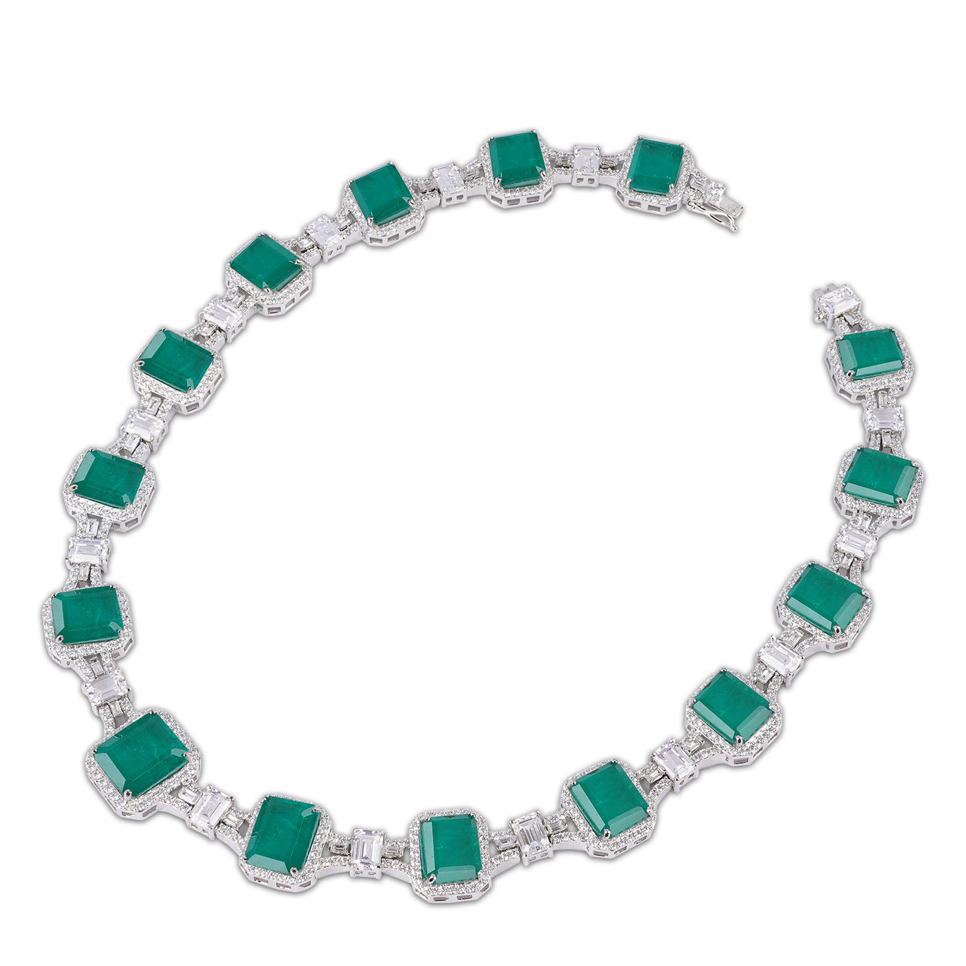Emerald Green Stone Studded CZ Necklace Set