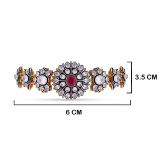 Black Ruby Stone Centred Kundan Choker with measurements in cm. 6cm by 3.5cm.
