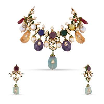 Multi Coloured Kundan Necklace Set