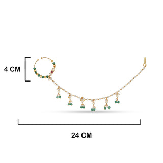 Green Bead Kundan Nosering with measurmeents in cm.