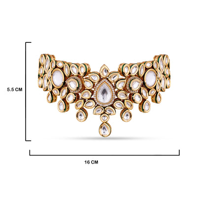 Classic Kundan Studded Choker with measurements in cm. 5.5cm by 16cm.