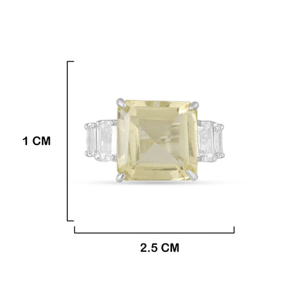 Yellow Stoned CZ Ring with measurements in cm. 1cm by 2.5cm.